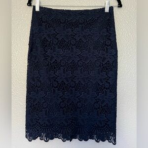 J. Crew Collection Navy Blue Floral Guipure Lace Pencil Skirt